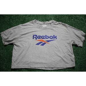 Vintage Reebok Classic Gray Cropped T-Shirt Women’s XS Distressed 90s Style